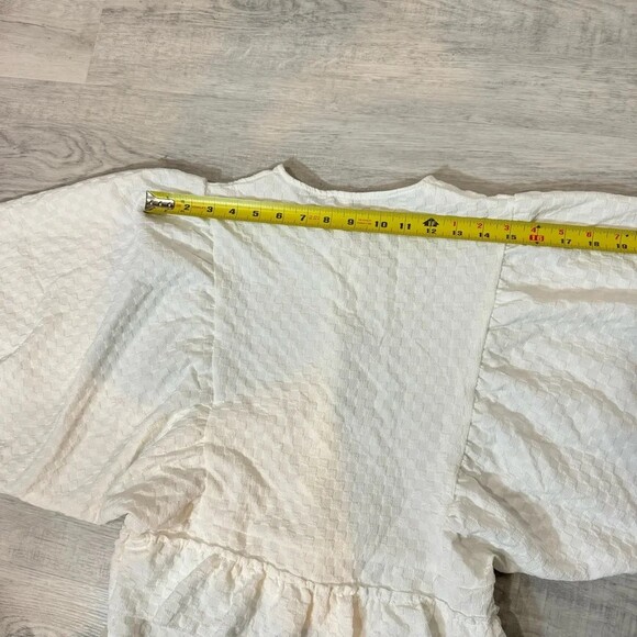 Ruffled White Mini Dress with Puffy Sleeves Size S - Summer Wedding Shower - Picture 12 of 16